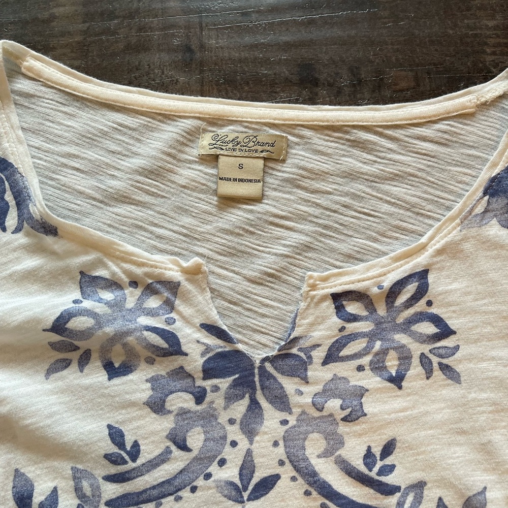 Lucky Brand Cream and Distressed Blue Patterned - Picture 2 of 5